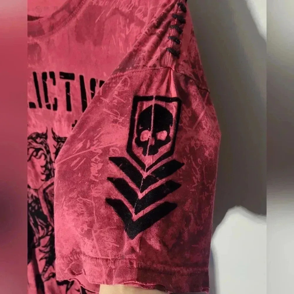 Affliction Distressed t-shirt, men's XLG, red with black velvet print, tagless - Picture 6 of 9